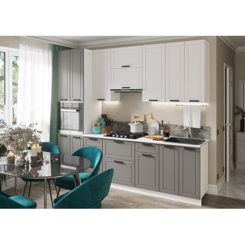 Кухня "Альфа" Белый/Холст белый и вулканический 2.6 м